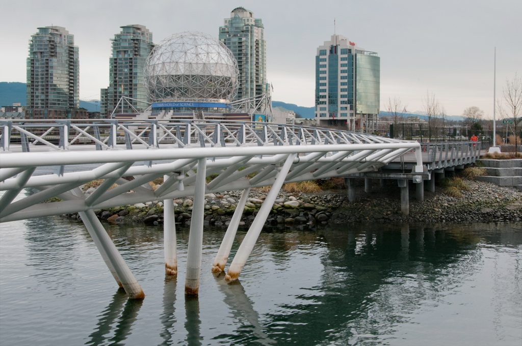 15 Pedestrian Bridge, Olympic Village Looking East, Vancouver 2010 by Leslie Hossack