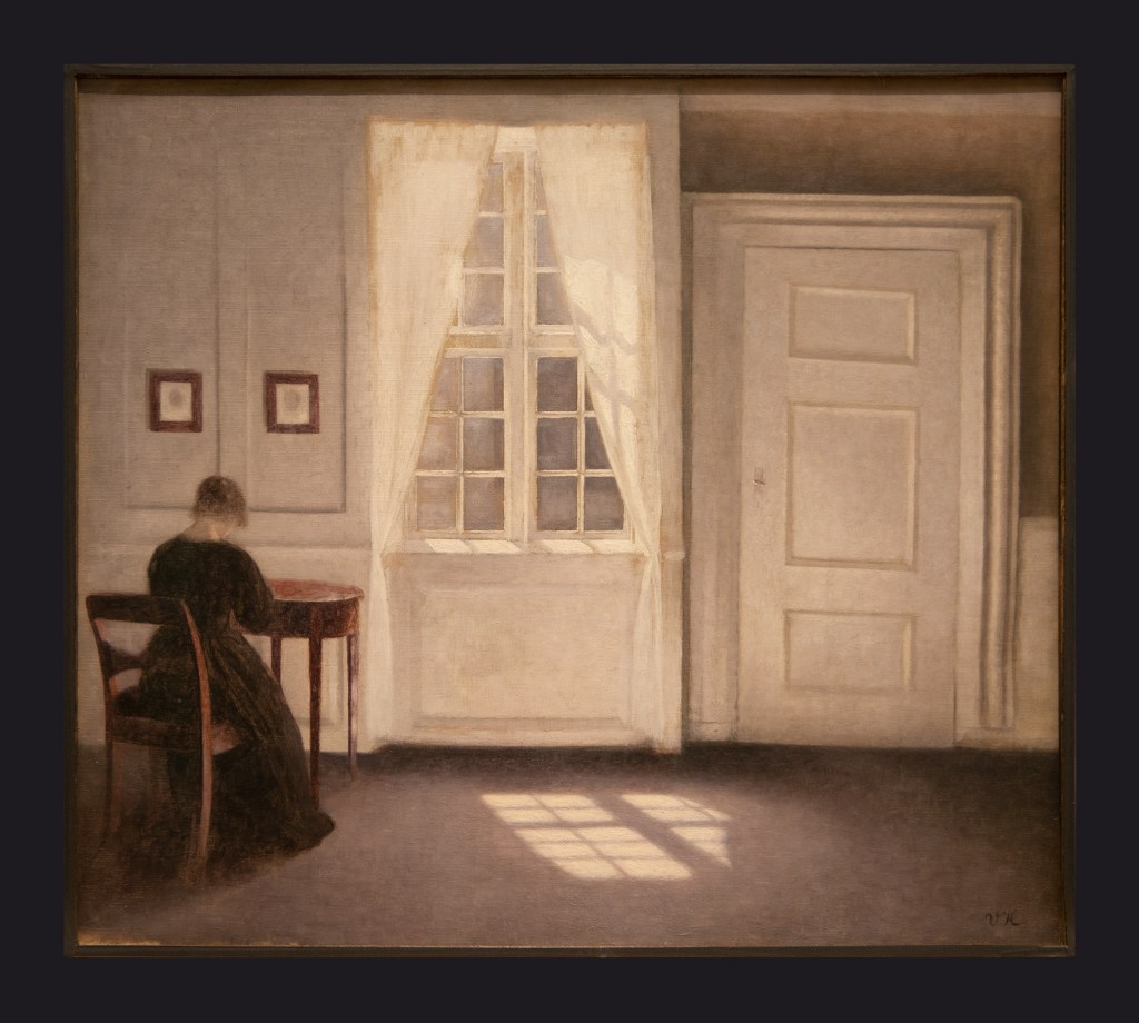74 1901, Interior in Strandgade, Sunlight on the Floor; A Room in the Artist's Home in Strandgade, Copenhagen, with the Artist's Wife by Leslie Hossack